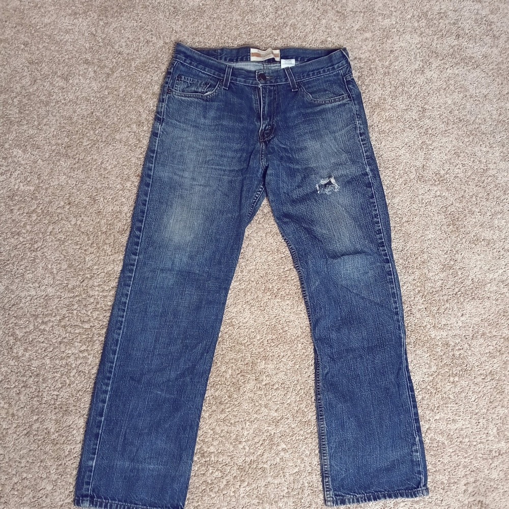 Signature Levi Strauss Straight Jeans Mens 32x32 Blue Good Distressed Denim